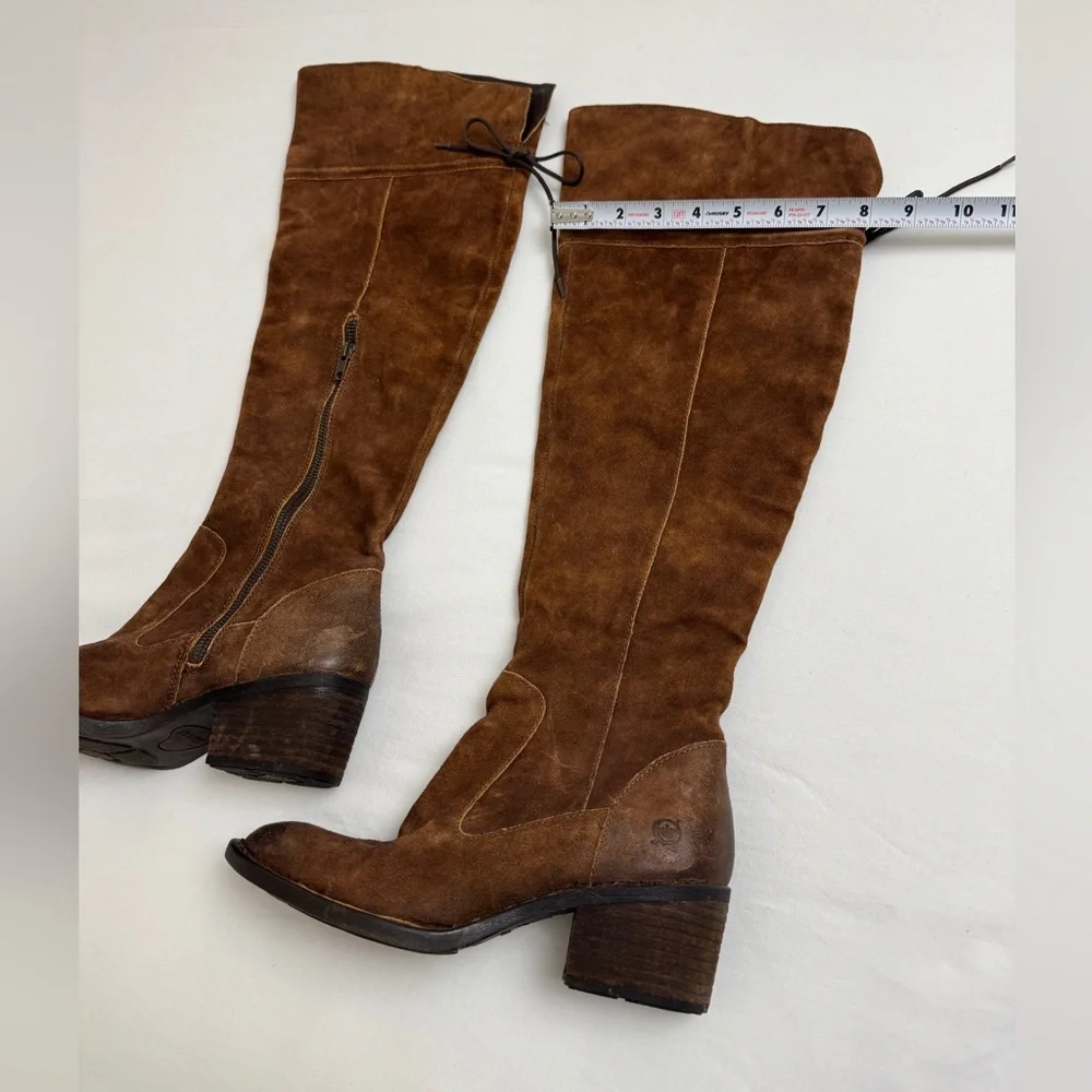 Born Brown Tall Suede Over The Knee Riding Boots Block heel Side Zip Size 7